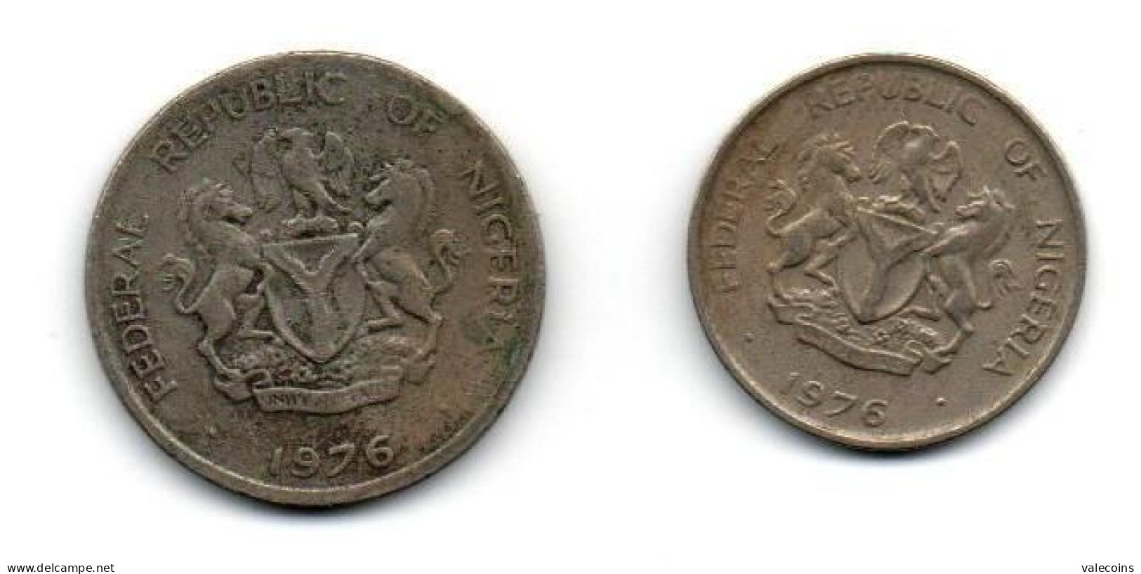 NIGERIA - 5 Kobo KM# 9.1 - 1976 + 10 Kobo KM# 10.1 - 1976 - 2 Coins - Nigeria