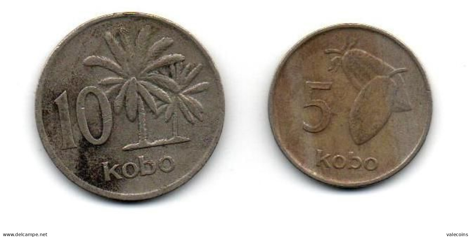 NIGERIA - 5 Kobo KM# 9.1 - 1976 + 10 Kobo KM# 10.1 - 1976 - 2 Coins - Nigeria