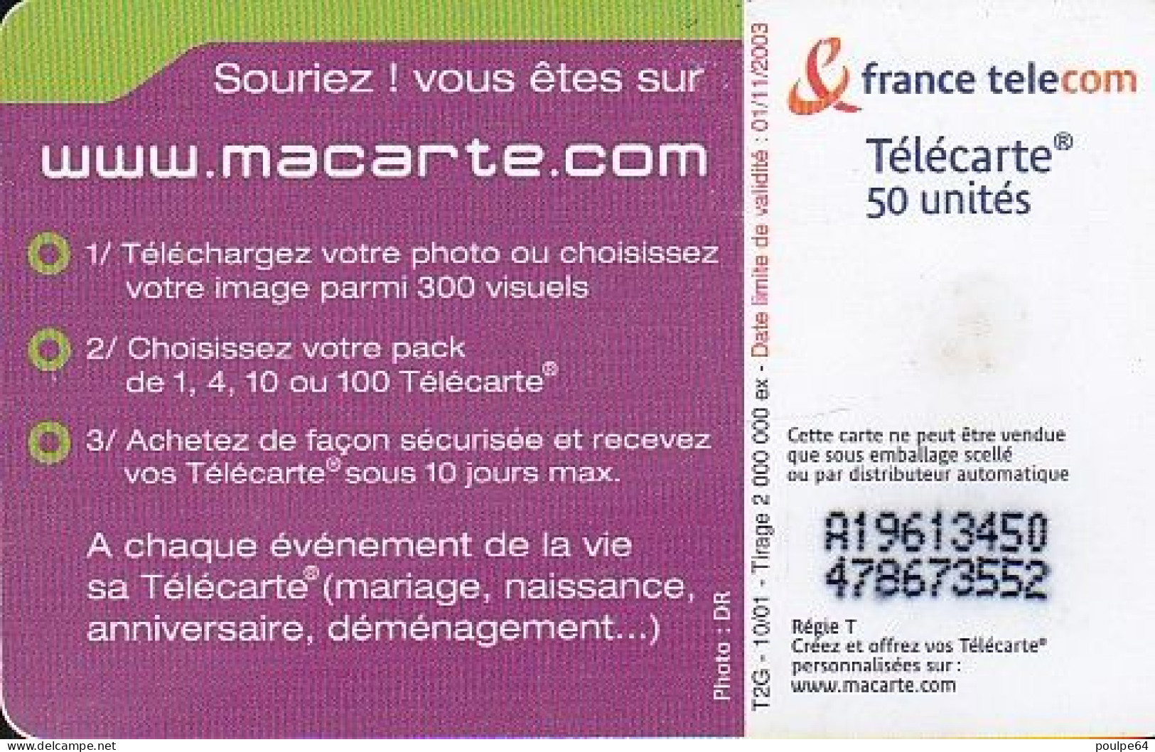 F1177A  10/2001 - MACARTE.COM " Futur Mariage " - 50 SO3 - 2001