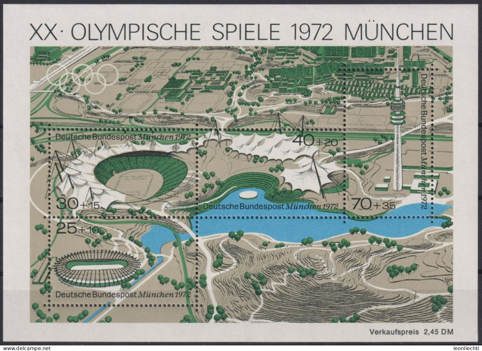 1972 Deutschland>BRD, ** Mi:DE BL7, Sn:DE B489, Yt:DE BF6, Olympische Sommerspiele 1972 - München - 1959-1980