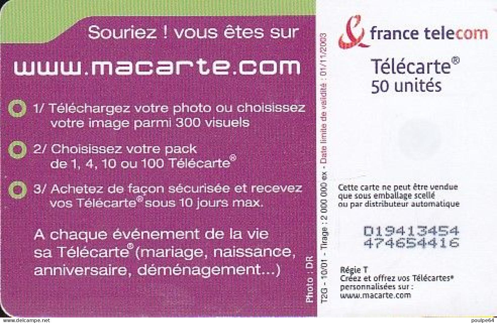 F1177B  10/2001 - MACARTE.COM " Futur Mariage " - 50 OB2 - 2001