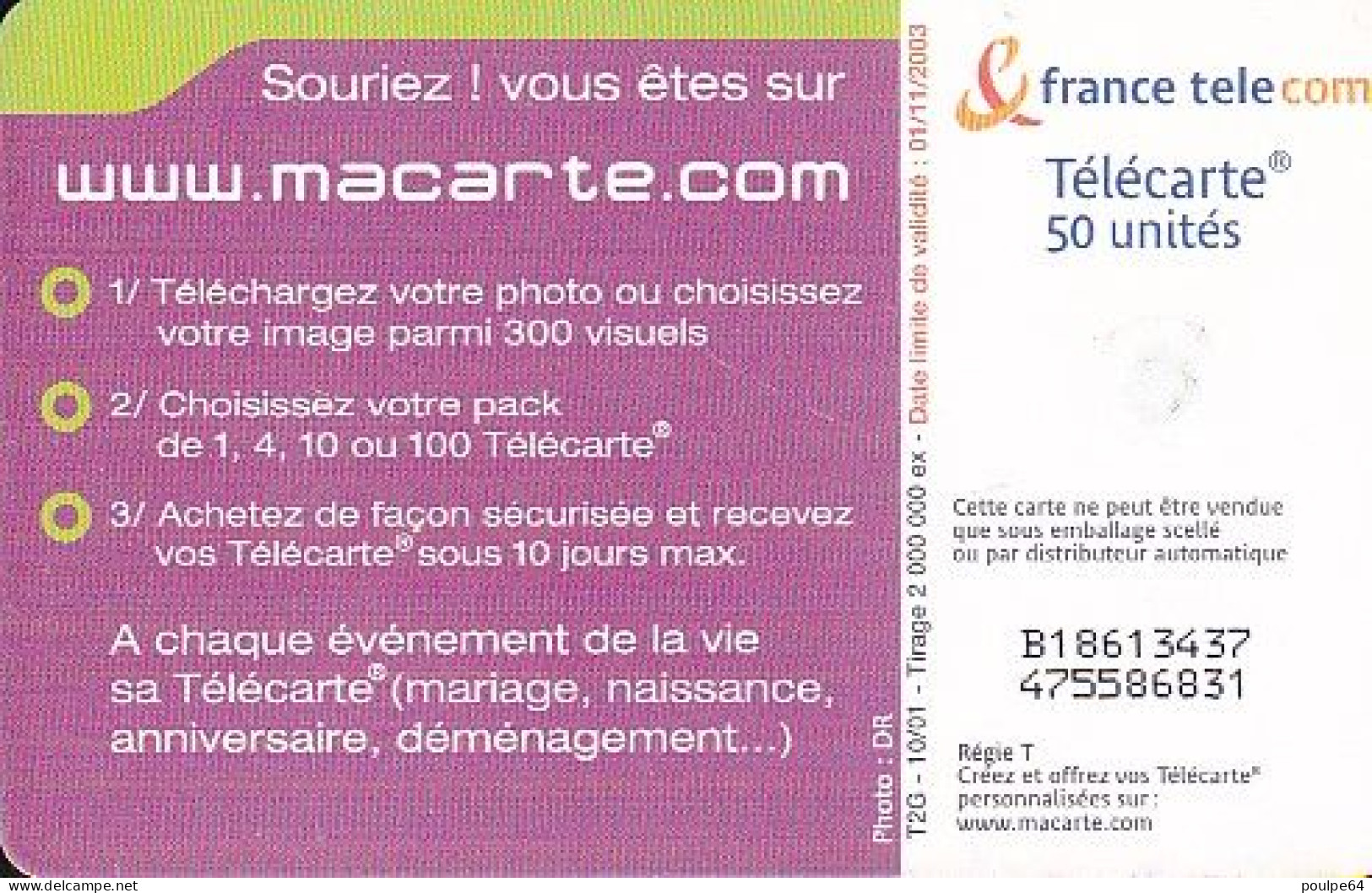 F1179  10/2001 - MACARTE.COM " Auto-promo " - 50 GEM2 - 2001