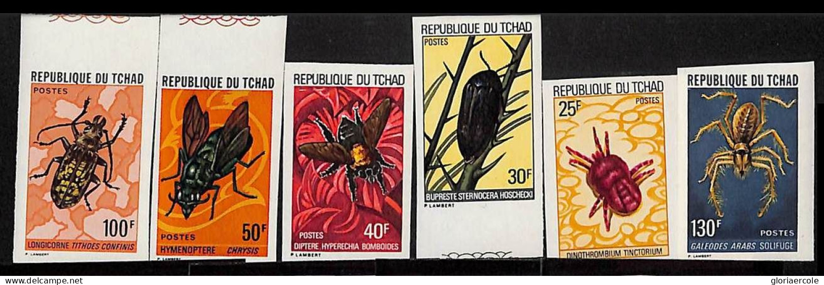 ZA0118a - TCHAD Chad - IMPERF Stamp Set - INSECTS Spiders MNH   1974 - Arañas