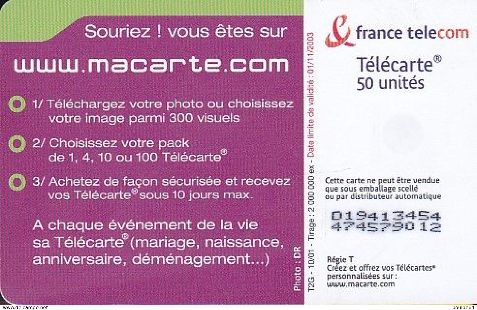 F1179B  10/2001 - MACARTE.COM " Auto-promo " - 50 OB2 - 2001