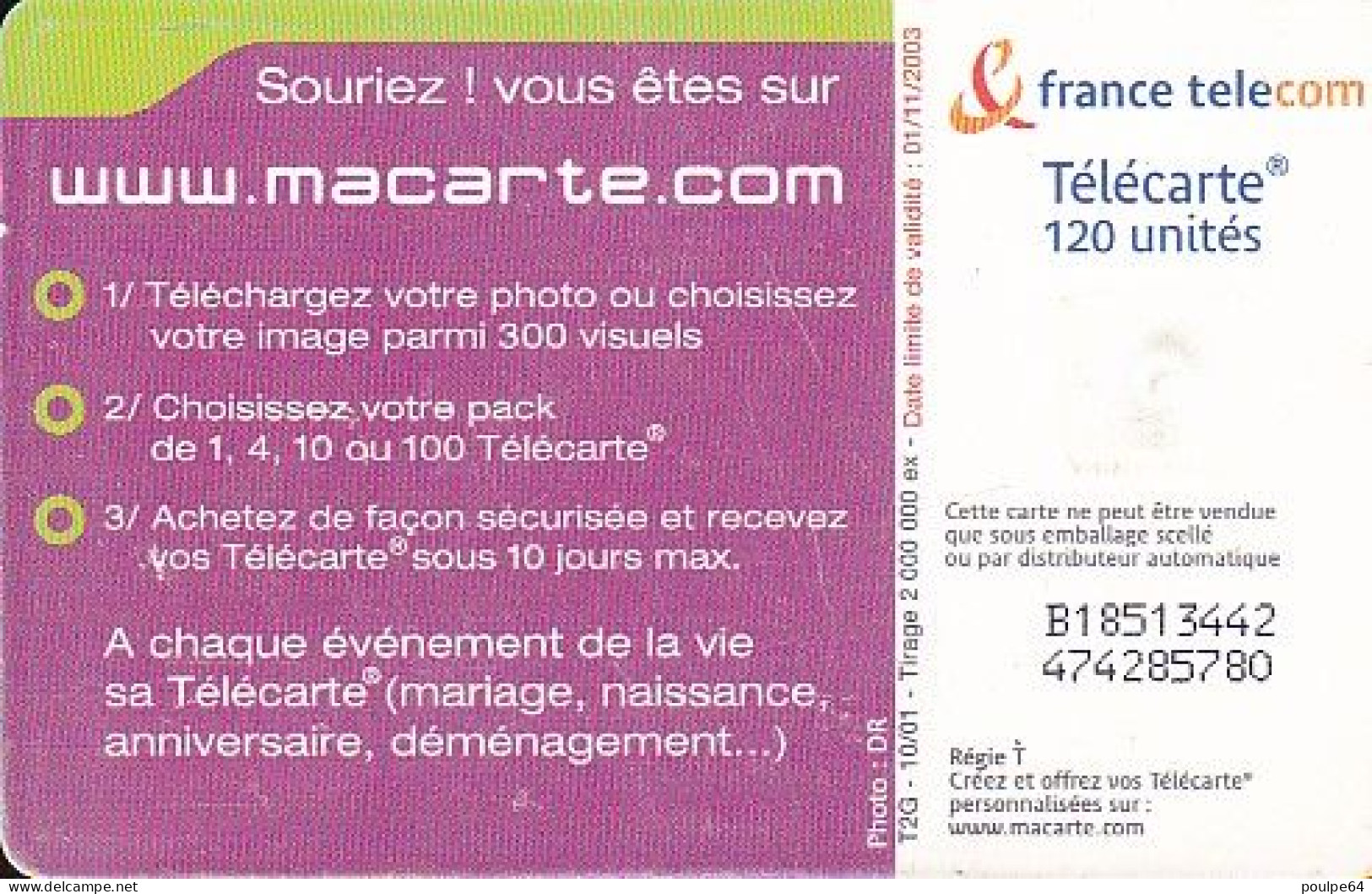 F1180  10/2001 - MACARTE.COM " Auto-promo " - 120 GEM2 - 2001