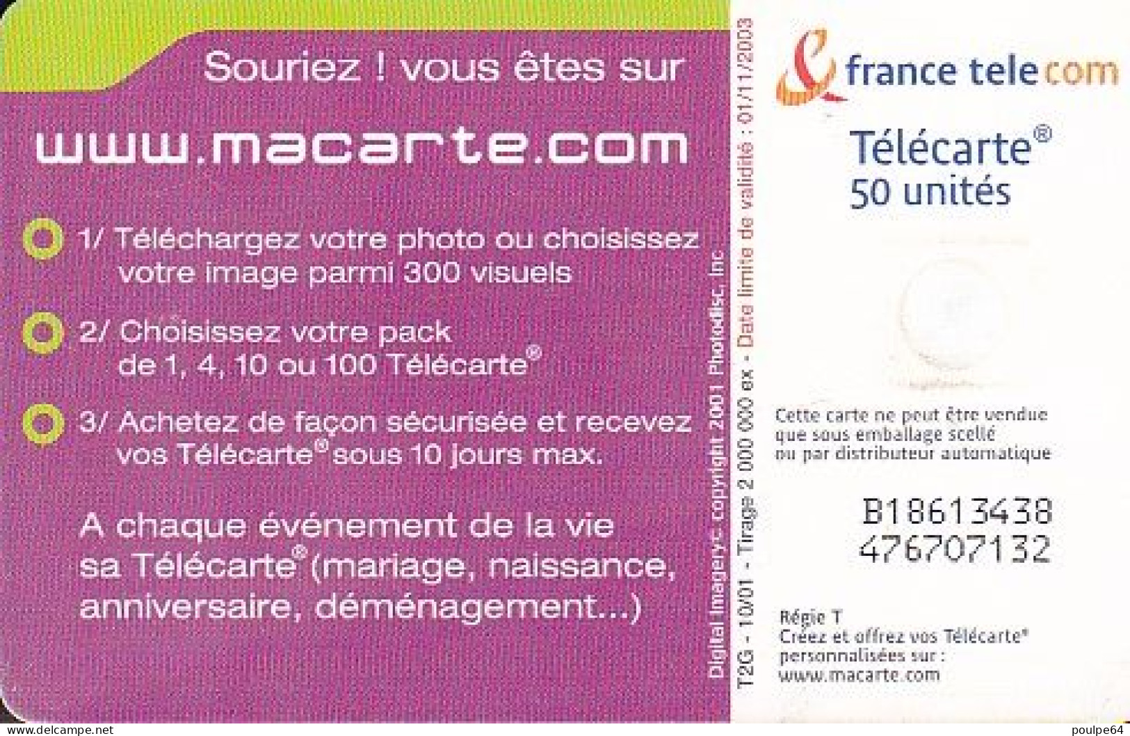 F1181  10/2001 - MACARTE.COM " Fou D'amour " - 50 GEM2 - 2001