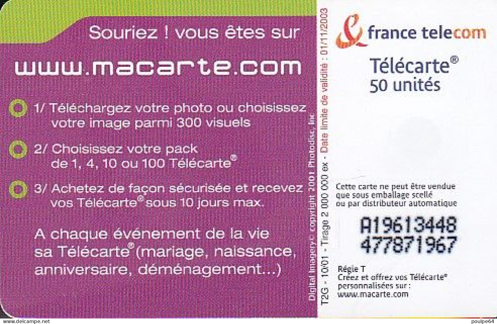 F1181A  10/2001 - MACARTE.COM " Fou D'amour " - 50 SO3 - 2001