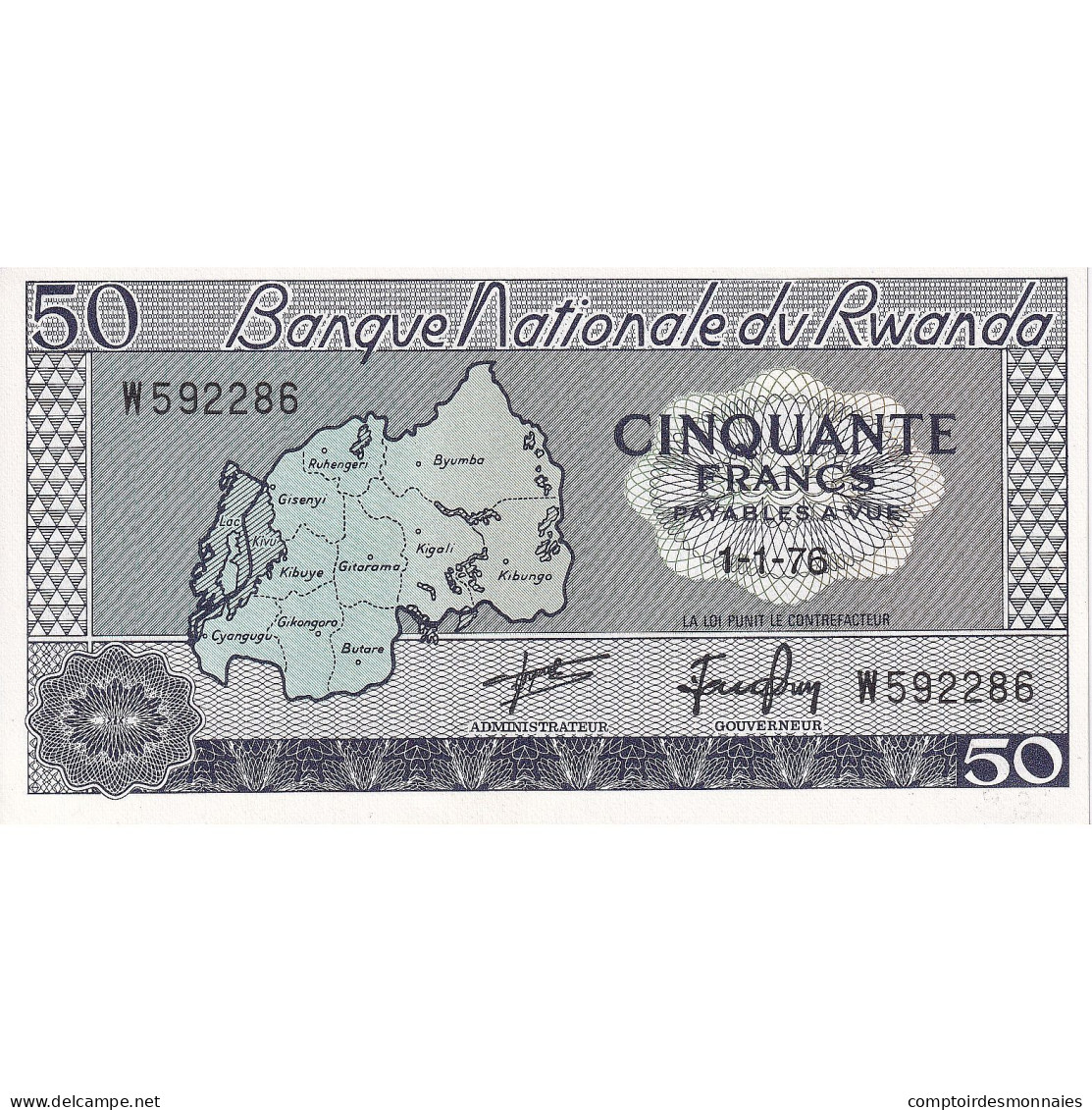 Billet, Rwanda, 50 Francs, 1976, KM:7c, NEUF - Rwanda