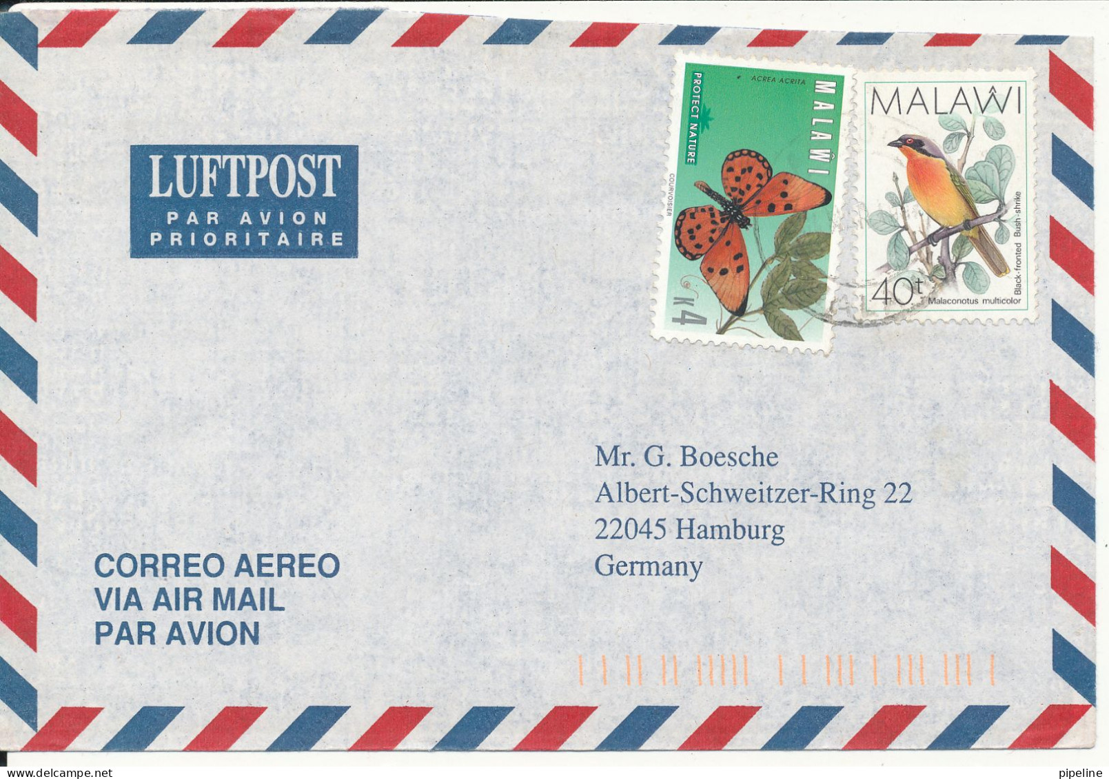 Malawi Air Mail Cover Sent To Germany 4-3-1997 ?? (BUTTERFLY & BIRD Stamps) - Malawi (1964-...)