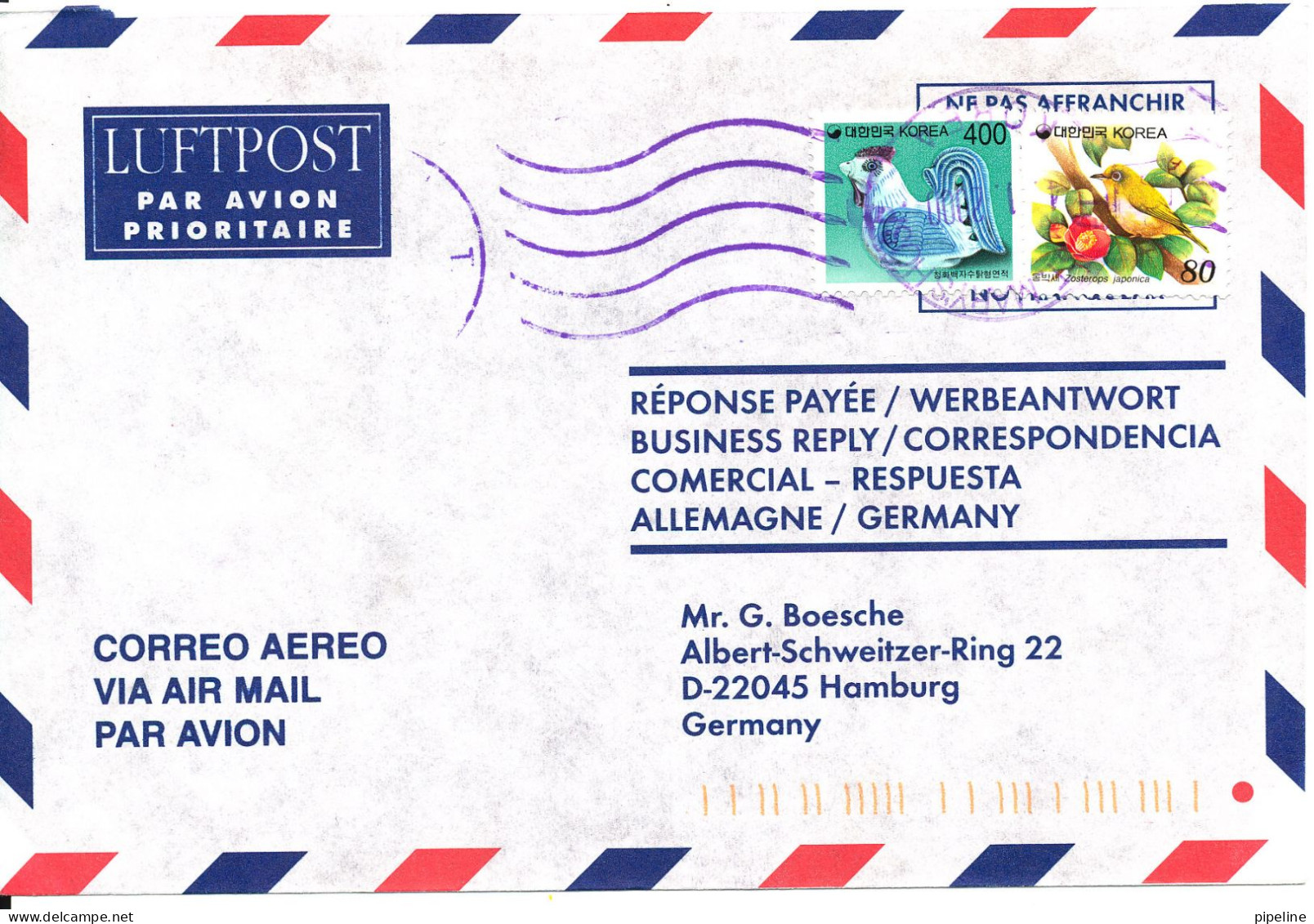 Korea South Air Mail Cover Sent To Germany 1996 BIRD Stamp - Corée Du Sud