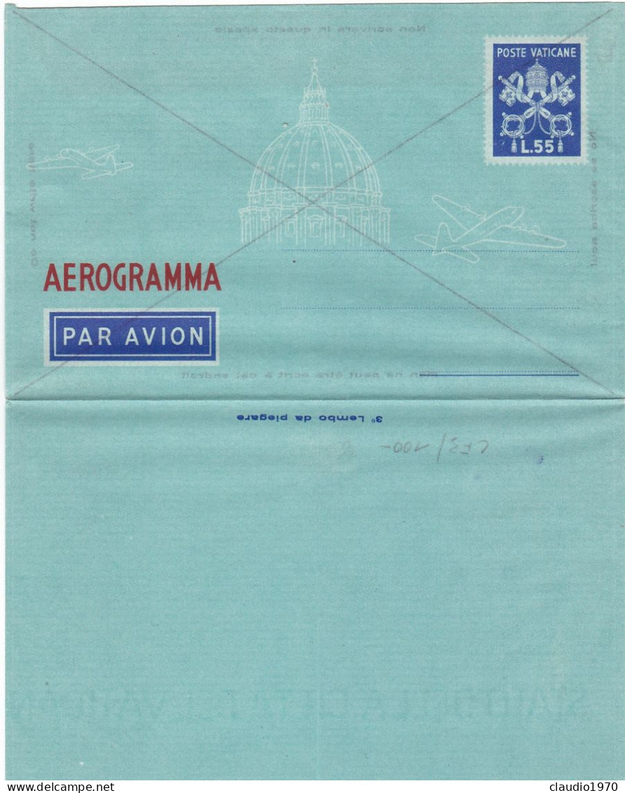 VATICANO - AEROGRAMMA L. 55 -  STATO DELLA CITTA' DEL VATICANO  - 1950 - Enteros Postales