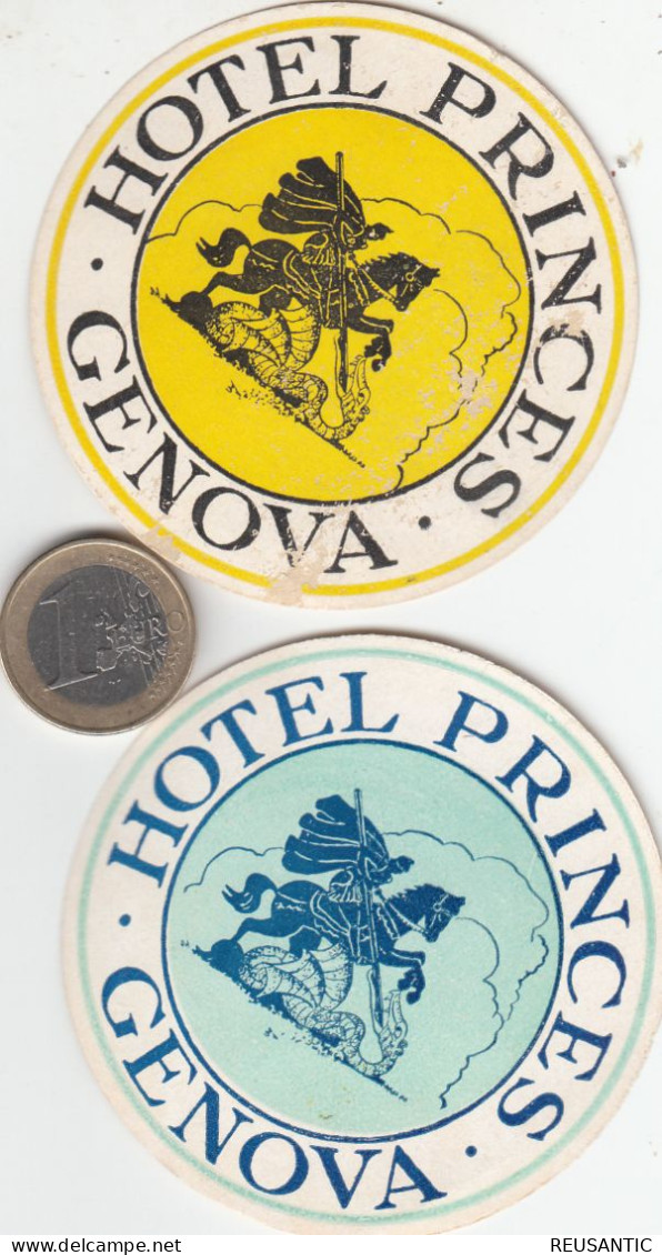 2 ETIQUETAS  - STICKER - LUGGAGE LABEL HOTEL  PRINCES GENOVA       - ITALIA - ITALY - Etiquetas De Hotel