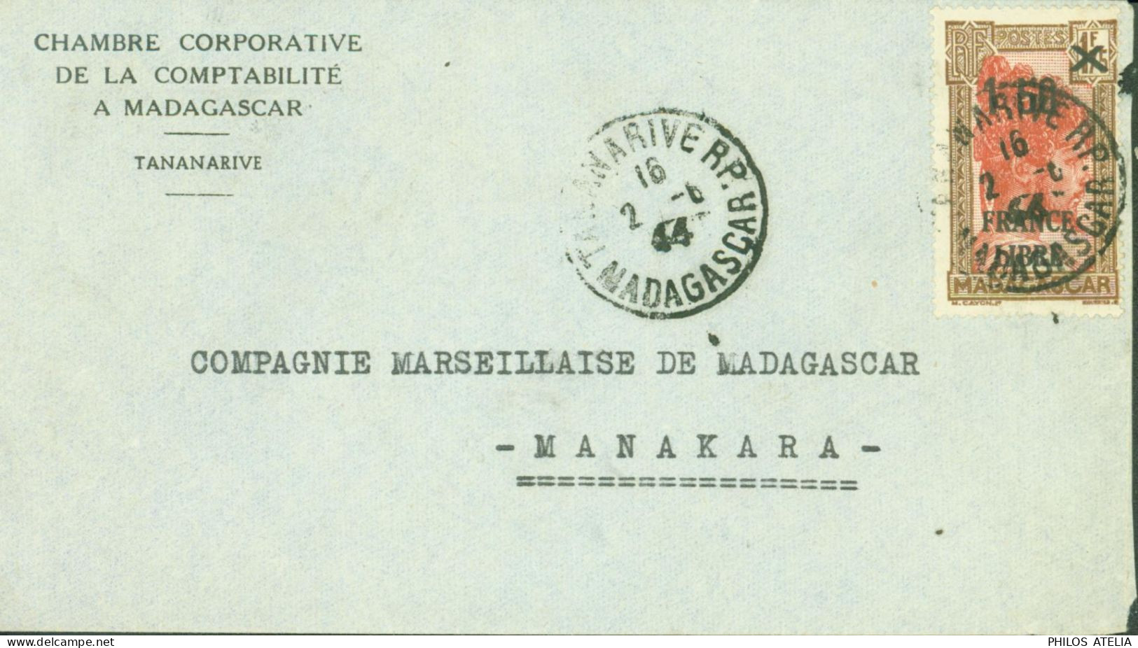 Guerre 40 Madagascar YT N°249 Surchargé France Libre Expéditeur Chambre Corporative De La Comptabilité Tananarive - Covers & Documents