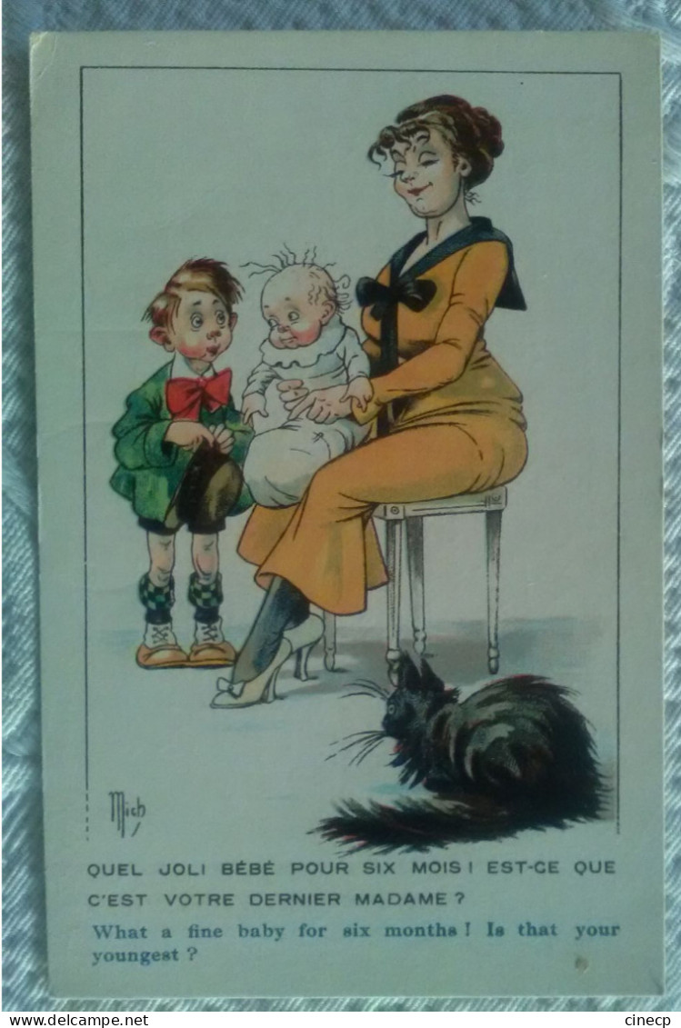 CPA ILLUSTREE PAR MICH Humour BAMBINS ET BAMBINES N° 7033 LE BEAU BEBE CHAT NOIR - Mich