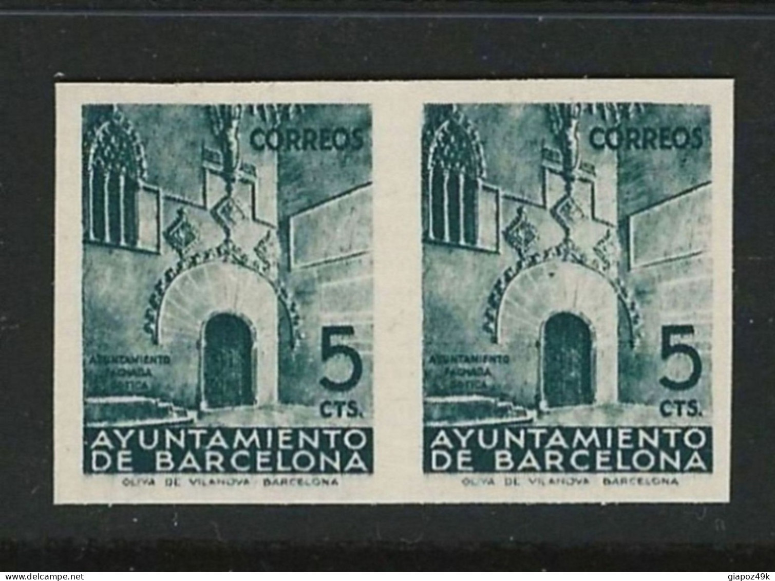 ● SPAGNA 1938 BARCELONA ● Edifil N.° 20 (19s) ● Unificato N.° 38  Varietà : NON Dentellati ● Carta Dura ● Lotto 1224 C ● - Barcelone