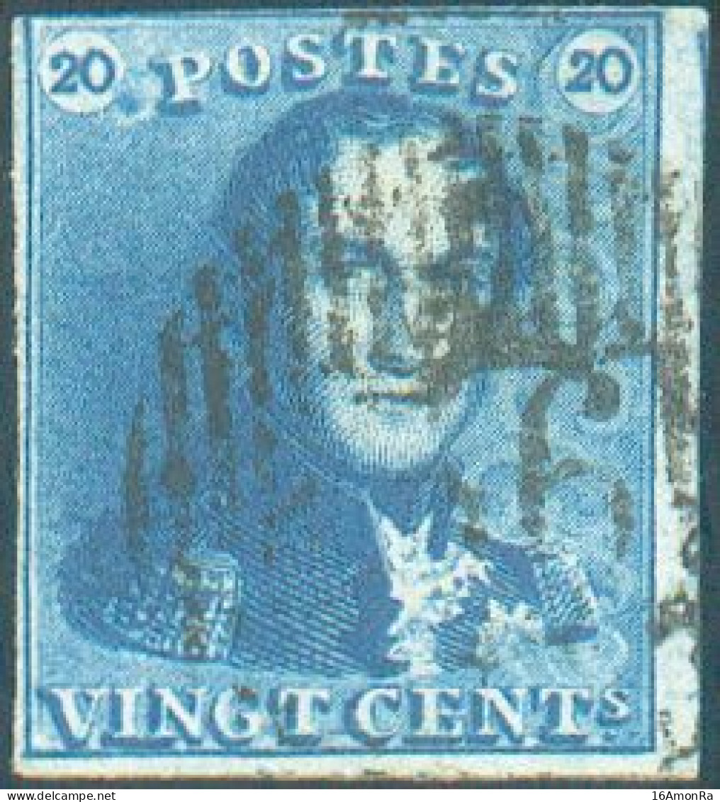 N°2 - Epaulette 20 Centimes Bleue, 4 Marges (court En Haut Sinon TB Margé Et Voisin), Obl. D.36 METTET Centrale Et Nette - 1849 Epaulettes