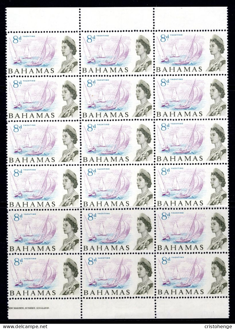 Bahamas 1965 Pictorials - 8d Yachting Imprint Block Of 18 MNH (SG 254) - 1963-1973 Autonomía Interna