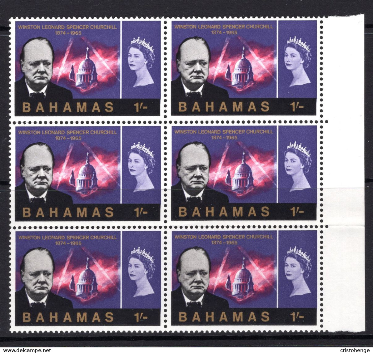 Bahamas 1965 Churchill Commemoration - 1/- Bluish Violet Block Of 6 MNH (SG 270) - 1963-1973 Autonomie Interne