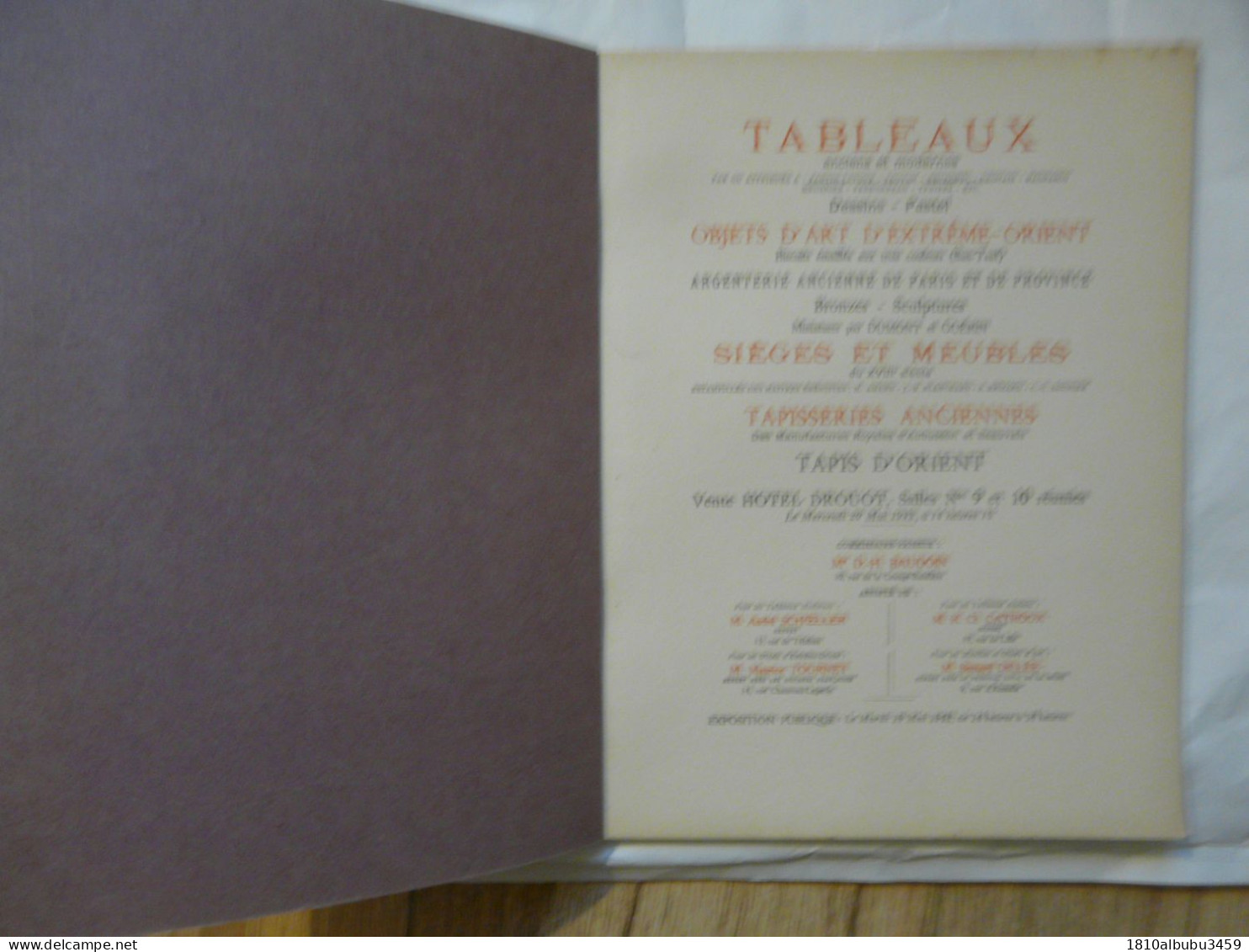 CATALOGUE DE VENTE : TABLEAUX - OBJETS D'ART D'EXTREME ORIENT - PARIS 1942 - Décoration Intérieure