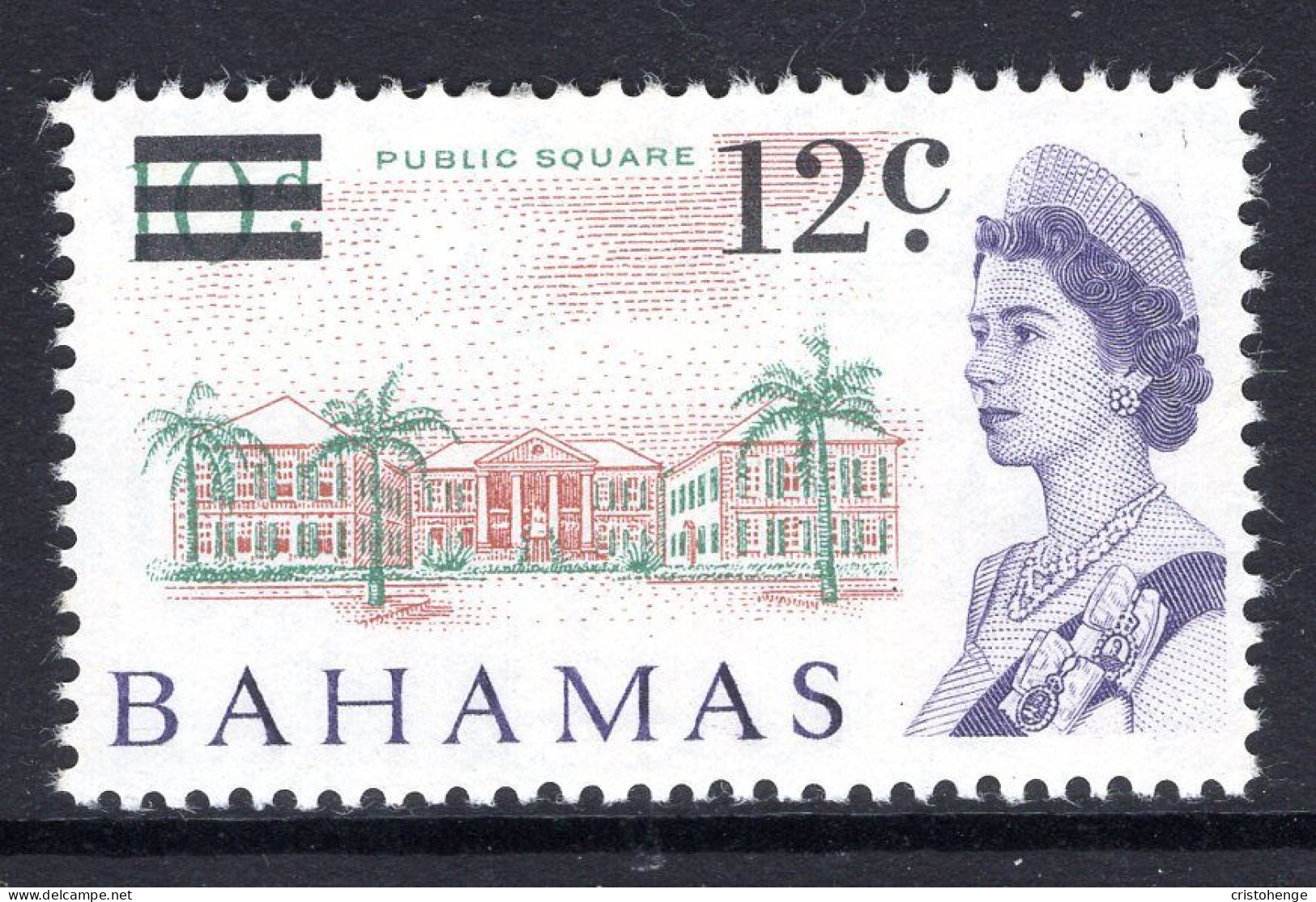 Bahamas 1966 Decimal Currency Overprints - 12c On 10d Public Square HM (SG 281) - 1963-1973 Ministerial Government