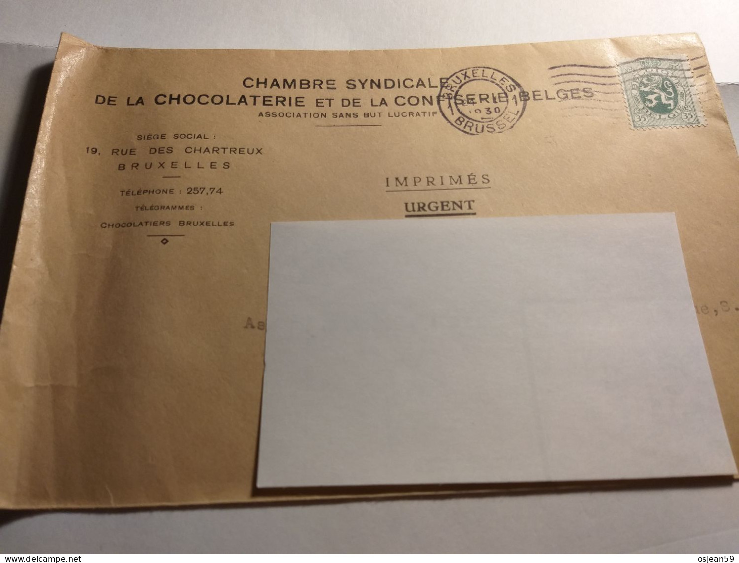 35c Sur Lettre Chambre Syndicale De La Chocolaterie Et De La Confiserie Belge . - 1929-1937 Leone Araldico