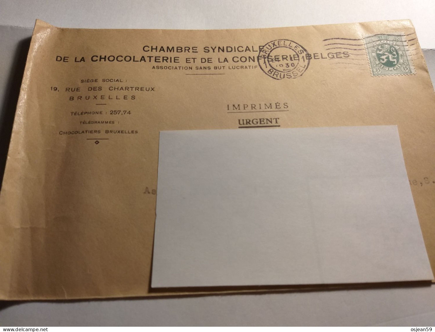 35c Sur Lettre Chambre Syndicale De La Chocolaterie Et De La Confiserie Belge . - 1929-1937 Lion Héraldique