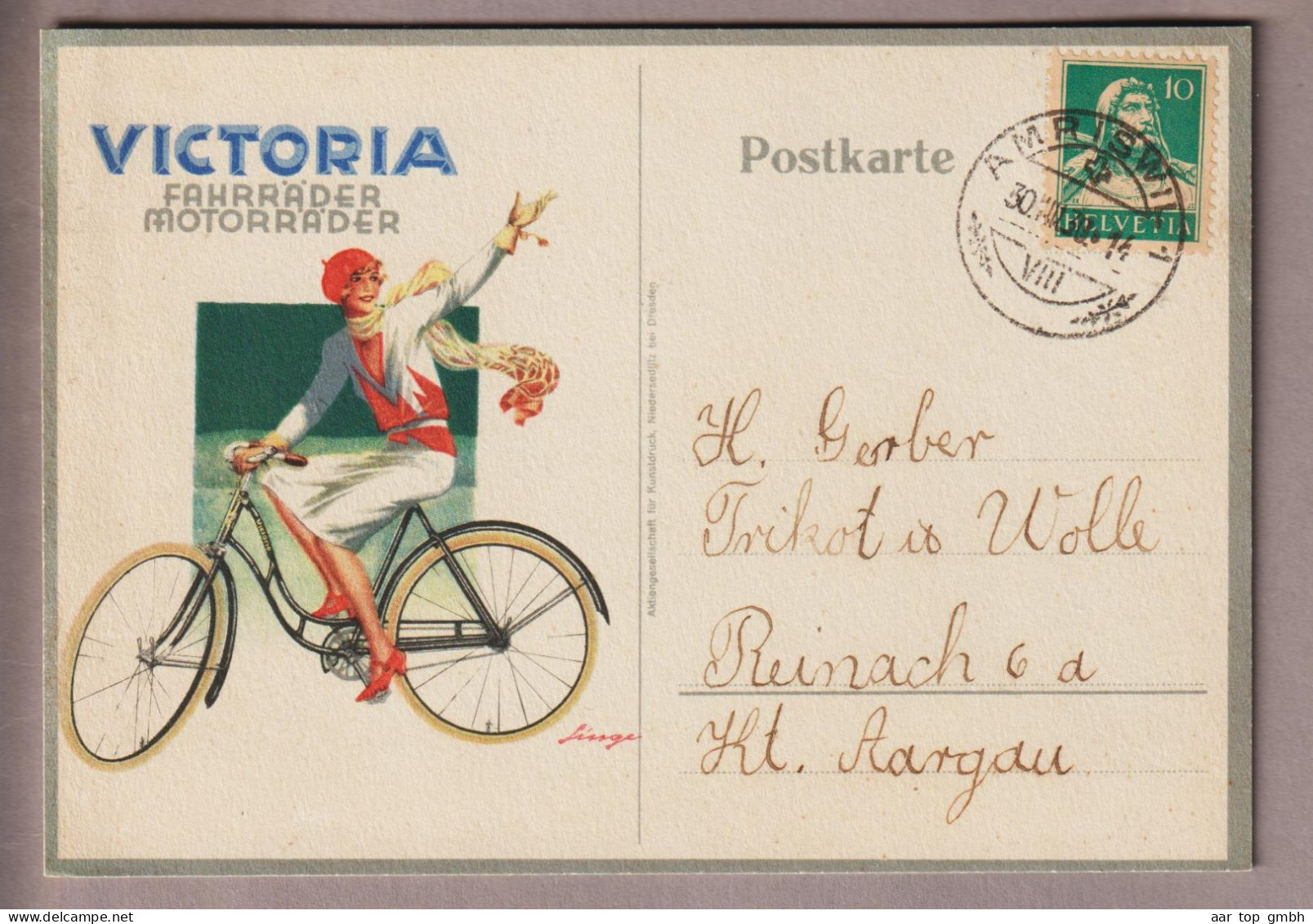 Motiv Fahrräder/Motorräder Illustrierte Postkarte Von Amriswil Nach Reinach "Victoria" - Ciclismo