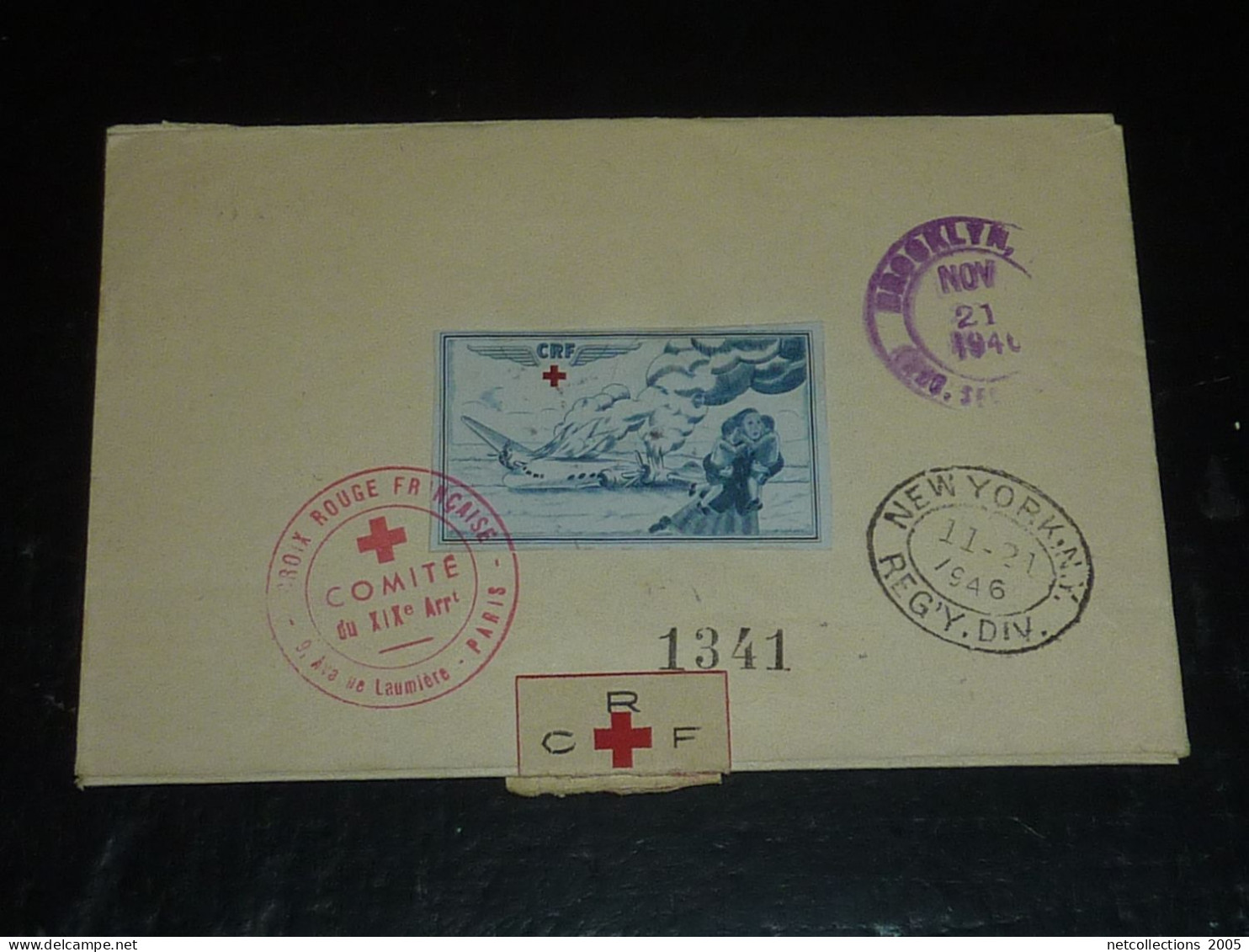 TOUR DU MONDE; CROIX ROUGE - PARIS NEW-YORK 18/11/1946 AU 21/11/1946 - NEW-YORK BRUXELLES - BRUXELLES PARIS ARRIVEE (CB) - Red Cross