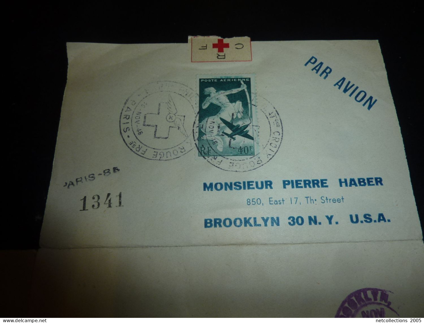 TOUR DU MONDE; CROIX ROUGE - PARIS NEW-YORK 18/11/1946 AU 21/11/1946 - NEW-YORK BRUXELLES - BRUXELLES PARIS ARRIVEE (CB)