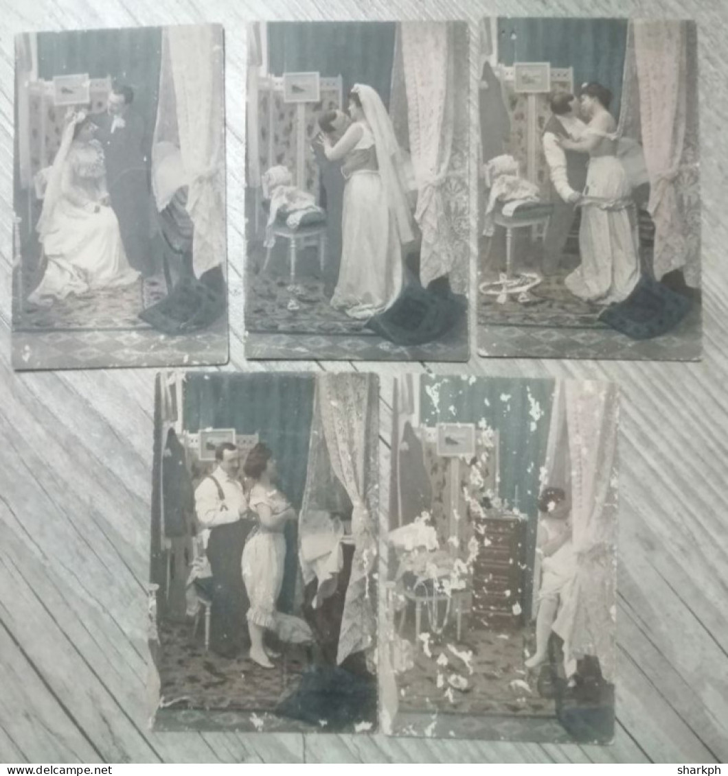 Série De 5 Cartes  Postales "NUIT DE NOCES" - Noces