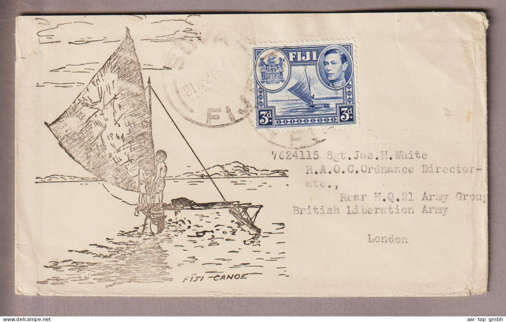 Ozeanien Fiji Suva 1945-07-21 Illustrierter Brief Nach Grossbritannien - Fidji (1970-...)