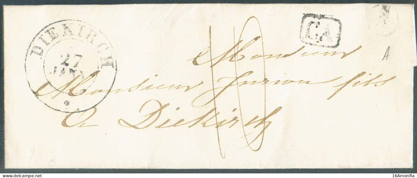 LAC De BIRTRANGE Via (dc) DIEKIRCH 27 JANV. * + Griffe Noire CA Et Boîte Rurale A Vers Bergh. Port '10 Cents'. - TB - ...-1852 Prephilately