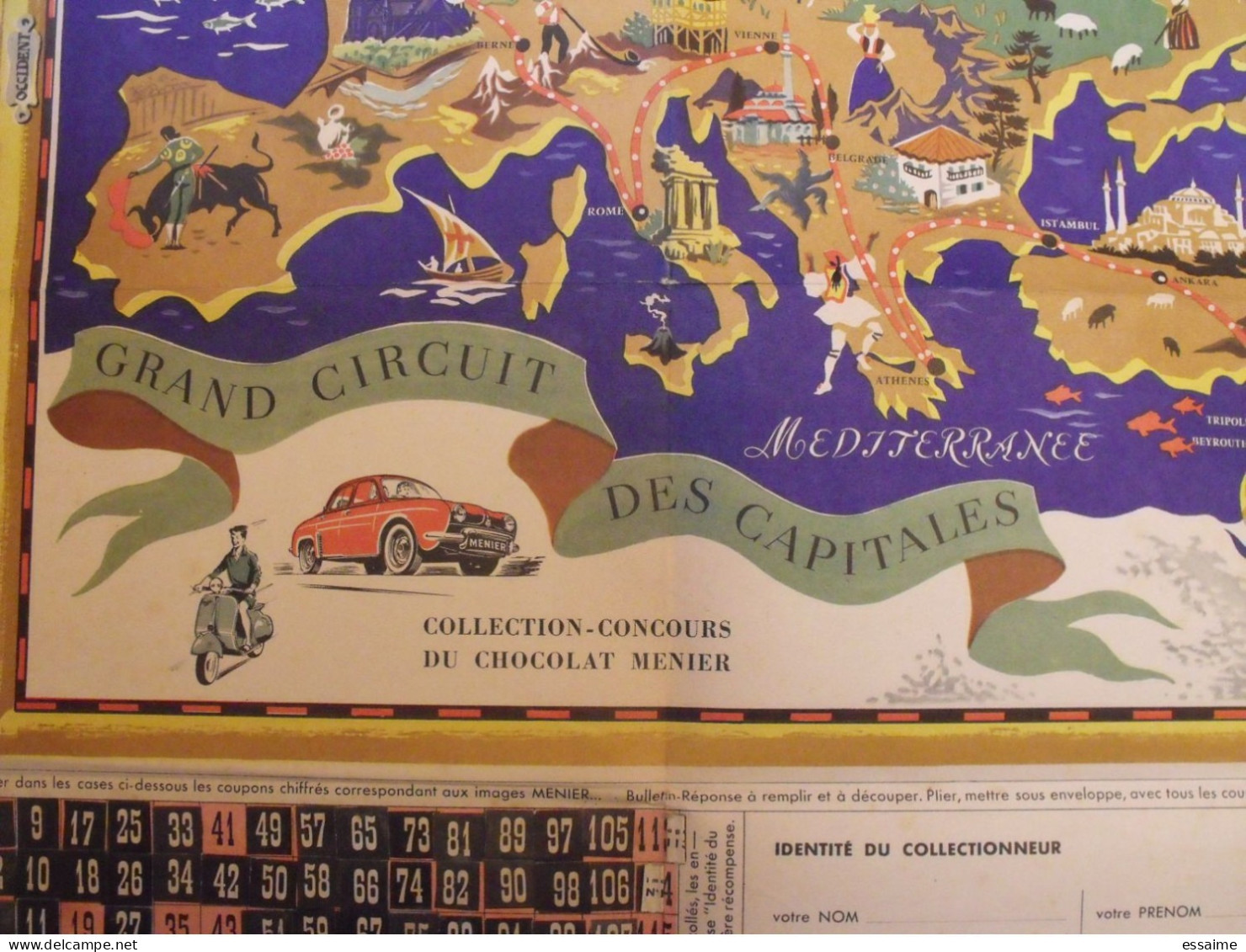 Carte Jeu Poster Grand Concours Chocolat Menier. Le Grand Circuit Des Capitales. 1957. Album Images Chromo - Menier