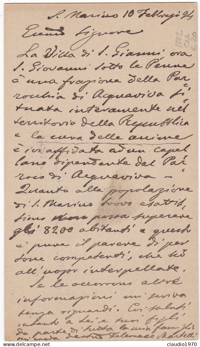 SAN MARINO - CARTOLINA POSTALE . 10 - VIAGGIATA PER MILANO - 1882 - Interi Postali