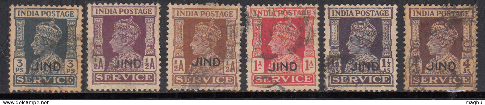 6 Diff., Used Jind SERVICE KGVI Series, 1939-1943, British India - Jhind