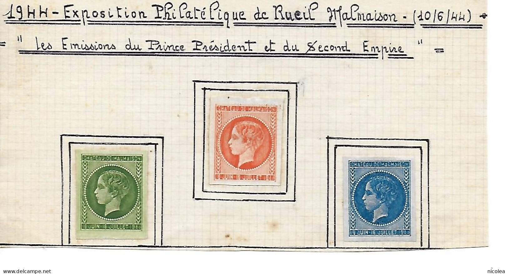 3 Vignettes Napoleon Enfant Exposition Philatelique Rueil Malmaison 1944 - Esposizioni Filateliche