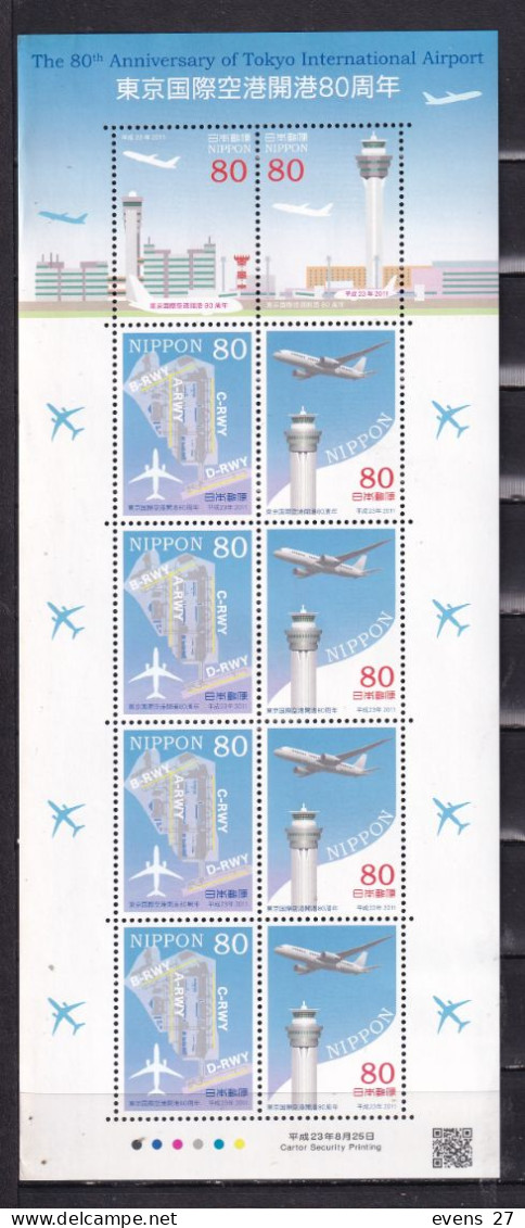 JAPAN-2011-.- SHEET.MNH-THE 80th ANNIVERSARY OF TOKYO INTERNATIONAL AIRPORT - Blocks & Sheetlets