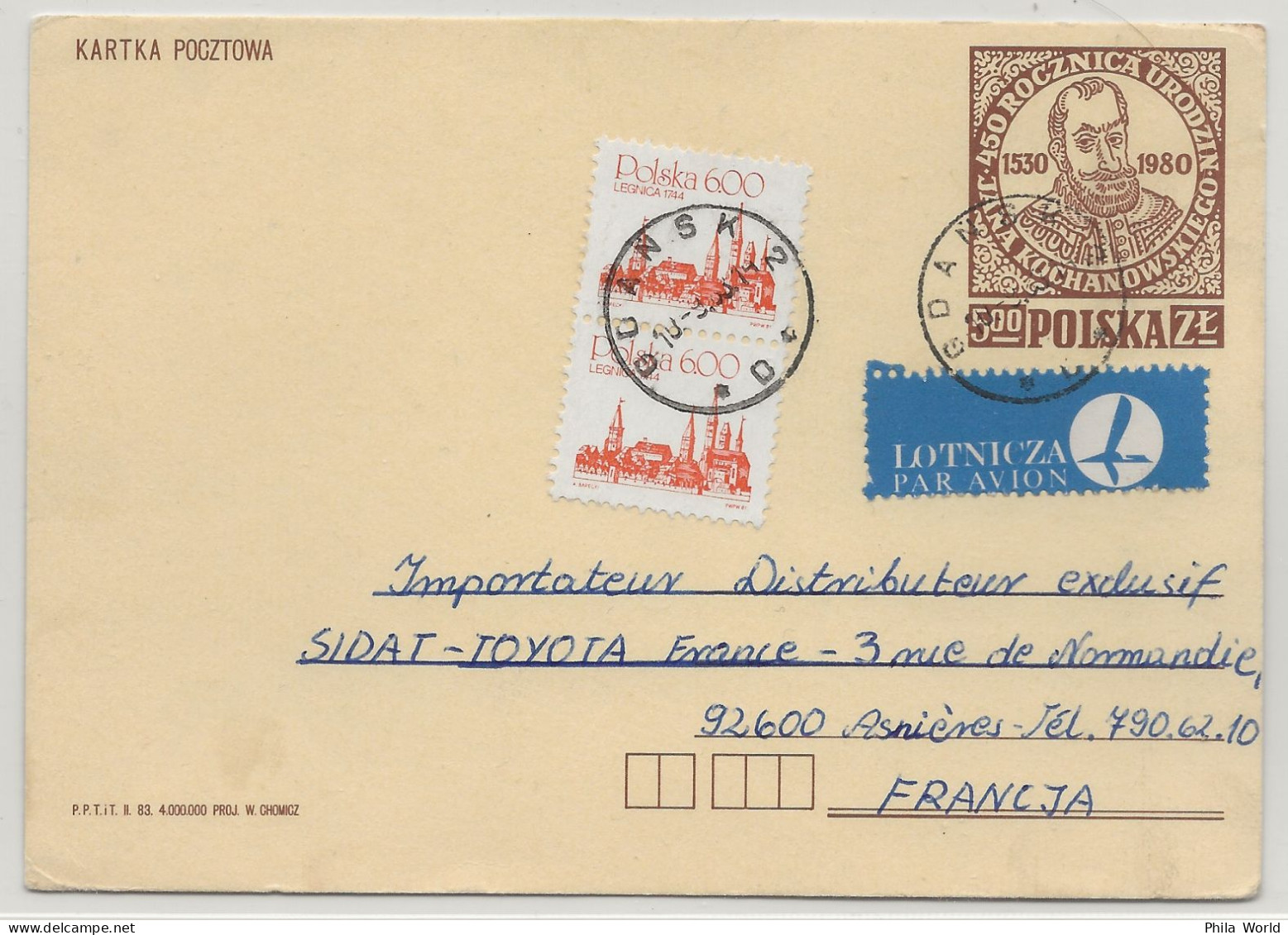 POLOGNE POLAND POLSKA 1980 Postal Stationery GDANSK 450 Rocznica Urodzin Kochanoskie Entier Postal - Entiers Postaux