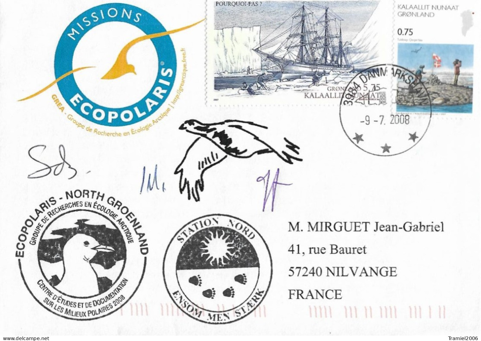 GROENLAND 2008 - MISSIONS ECOPOLARIS - STATION NORD ENSOM MEN STAERK - 09.07.2008 - Postmarks