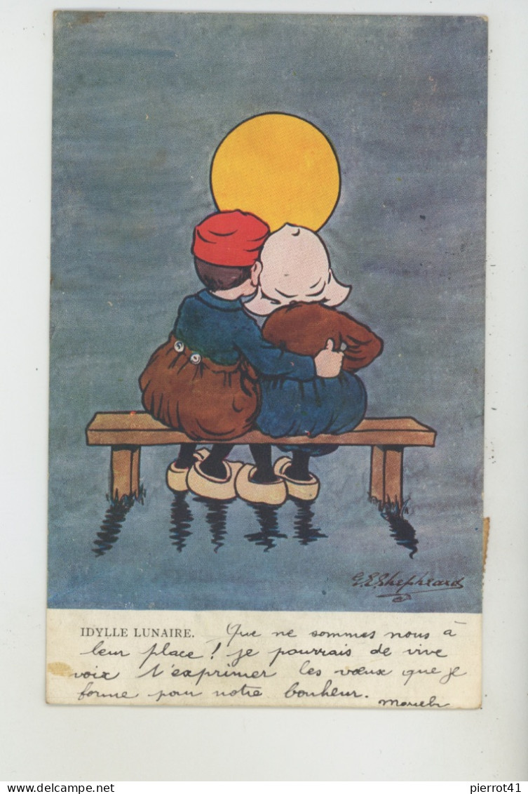 ENFANTS - Jolie Carte Fantaisie Viennoise Enfants Amoureux Sur Un Banc "IDYLLE LUNAIRE " Signée SHEPHEARD - Shepheard