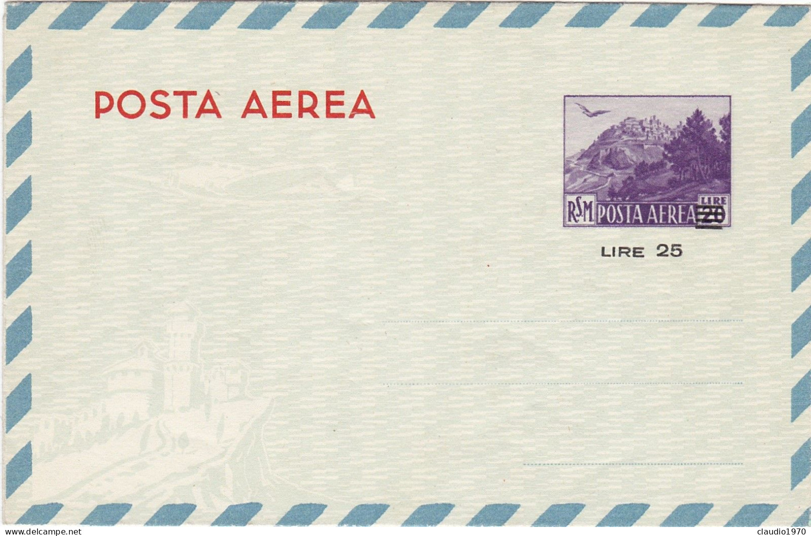 SAN MARINO - AEROGRAMMA - POSTA AEREA L.25/20 -1951 - Interi Postali