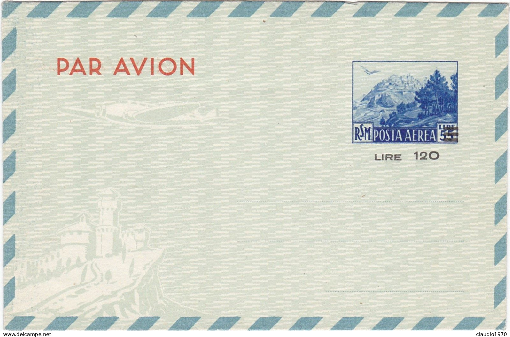 SAN MARINO - AEROGRAMMA - POSTA AEREA L.120/55 -1951 - Interi Postali