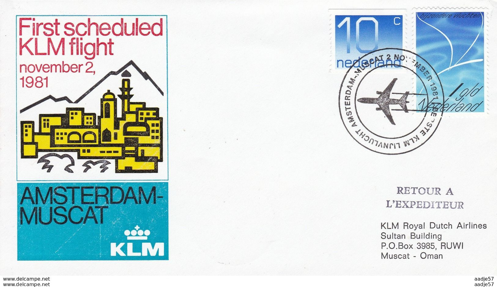 Netherlands Pays Bas Spec Cover 1 Flight Amsterdam -Muscat 02.11.1981 - Autres & Non Classés