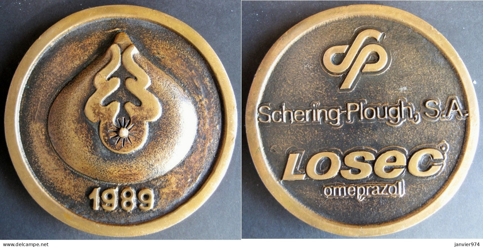 Medaille SCHERING-PLOUGH LOSEC Omeprazol 1989, Laboratoire Pharmaceutique - Professionnels/De Société