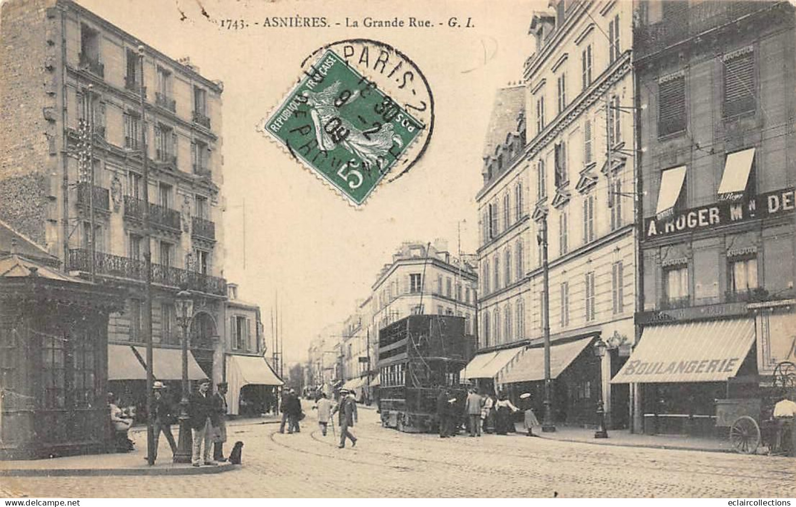 Asnières Sur Seine       92            La Grande Rue.  Tramway. Boulangerie         N° 1743      (voir Scan) - Asnieres Sur Seine