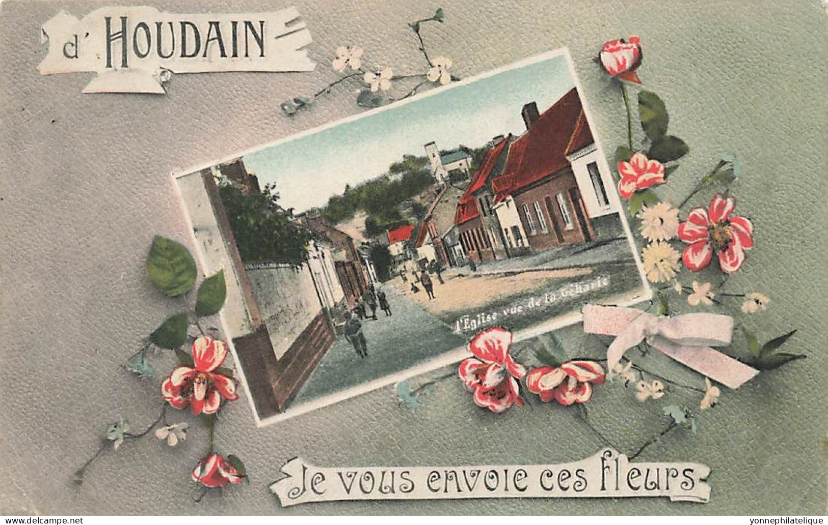 62 - PAS DE CALAIS - HOUDAIN - Carte Fantaisie Ancienne "je Vous Envoie Ces Fleurs" - 10499 - Houdain