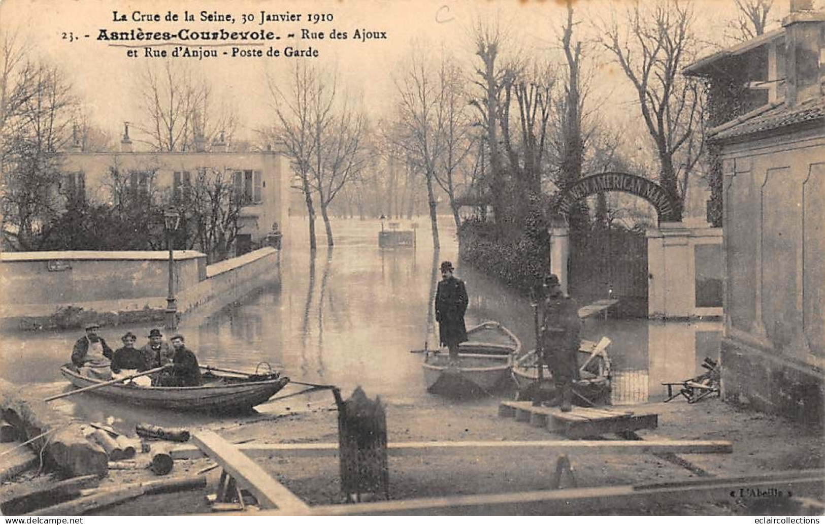 Asnières Sur Seine       92        Inondations  De  1910.  Rue D'Anjou Et Des Ajoux  Poste De Garde          (voir Scan) - Asnieres Sur Seine
