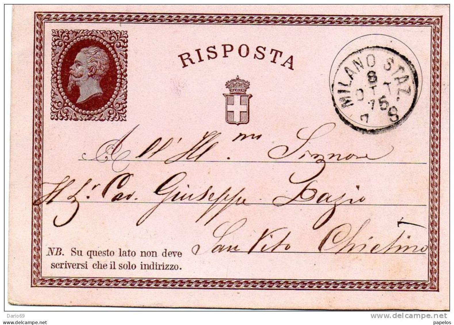 1875  CARTOLINA CON ANNULLO MILANO STAZ. - Entero Postal