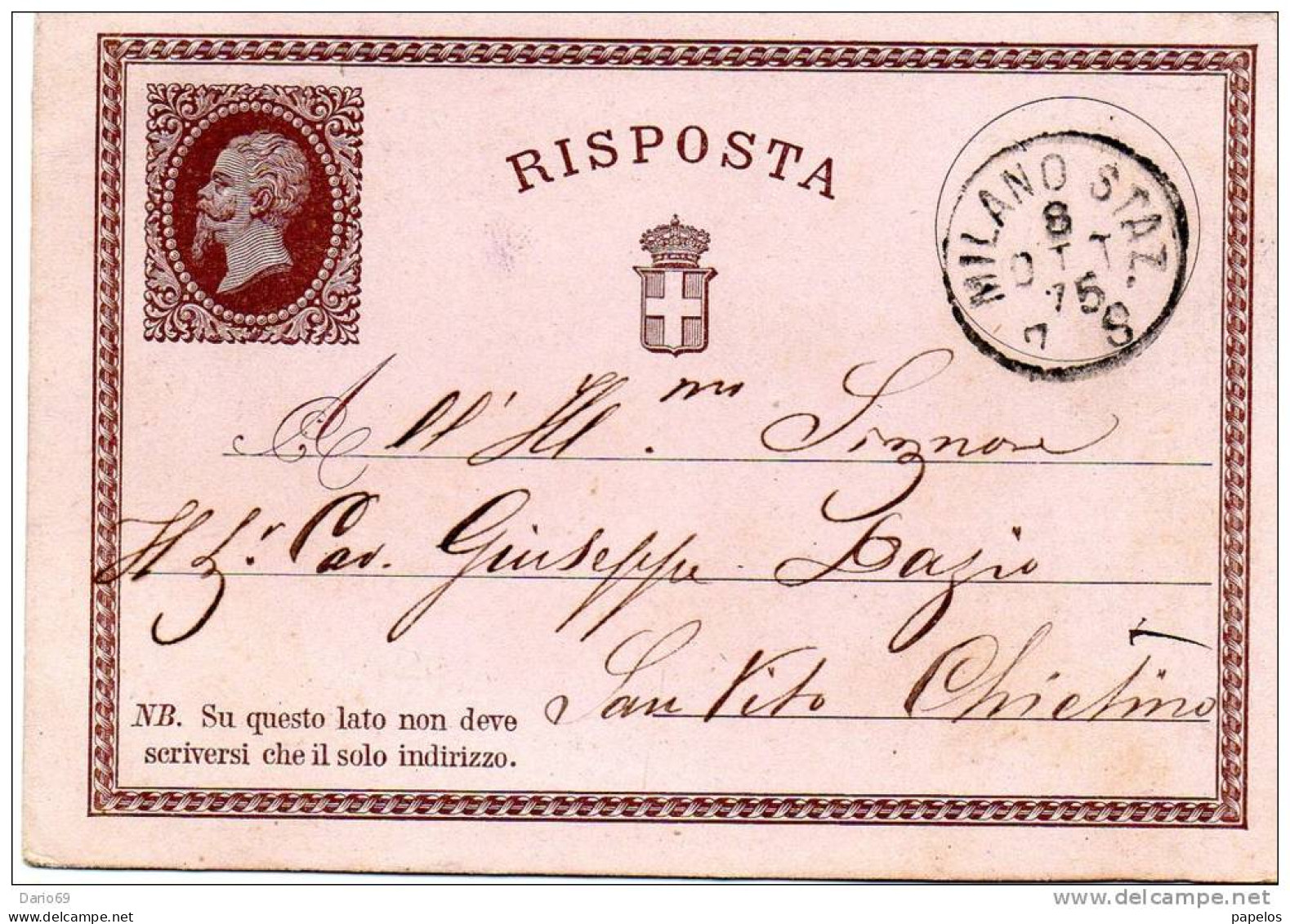 1875  CARTOLINA CON ANNULLO MILANO STAZ. - Ganzsachen