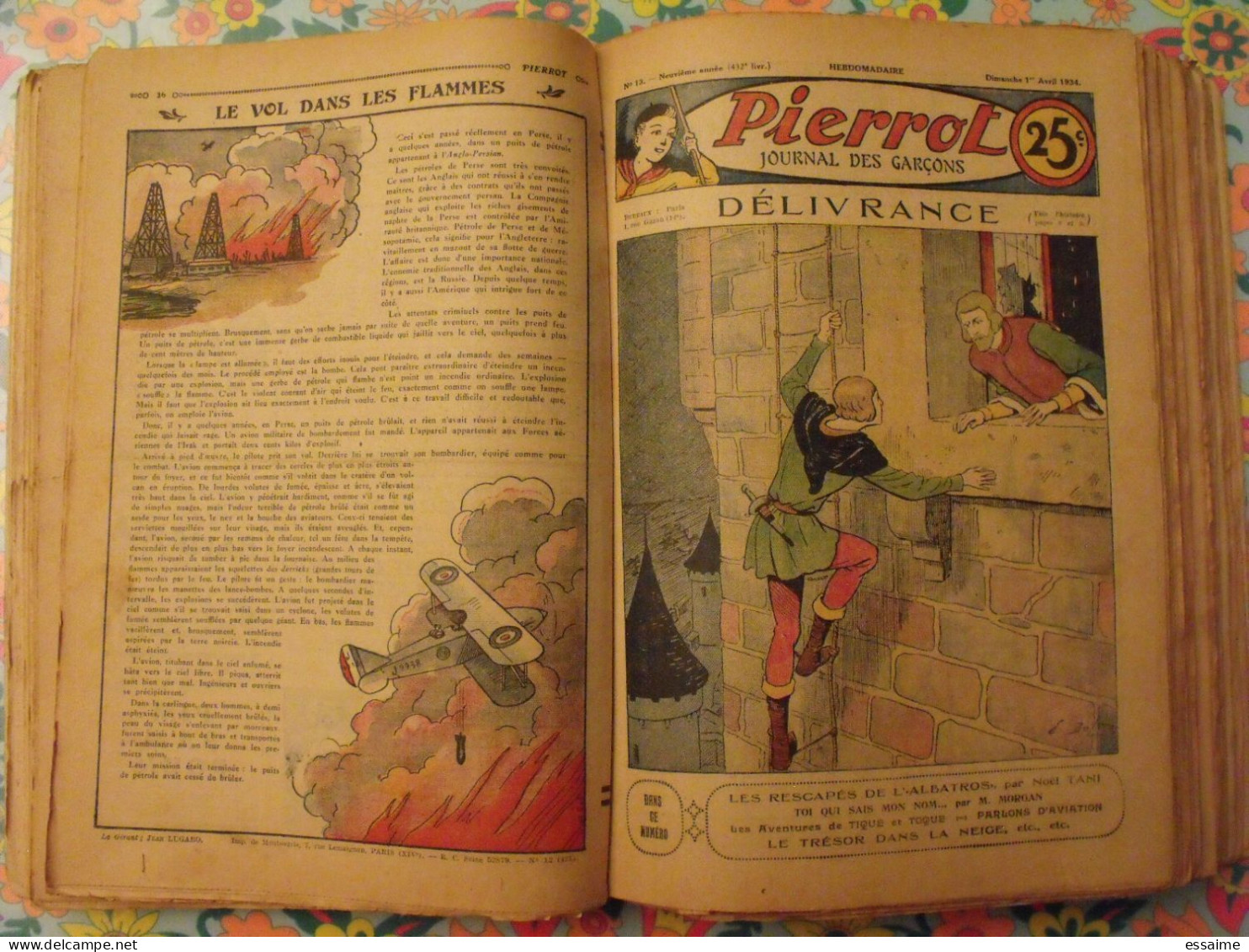 Pierrot reliure de 52 n° de 1934. n°1 à 52.  pitche, costo marijac jeanjean aviation le rallic dot bourdin cuvillier